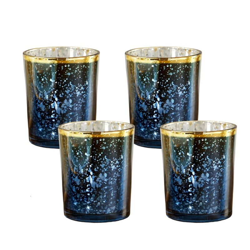 Kate Aspen 20191NA Mercury Glass Tea Light Holder (Set of 4), Deep Blue/Gold - Image 1
