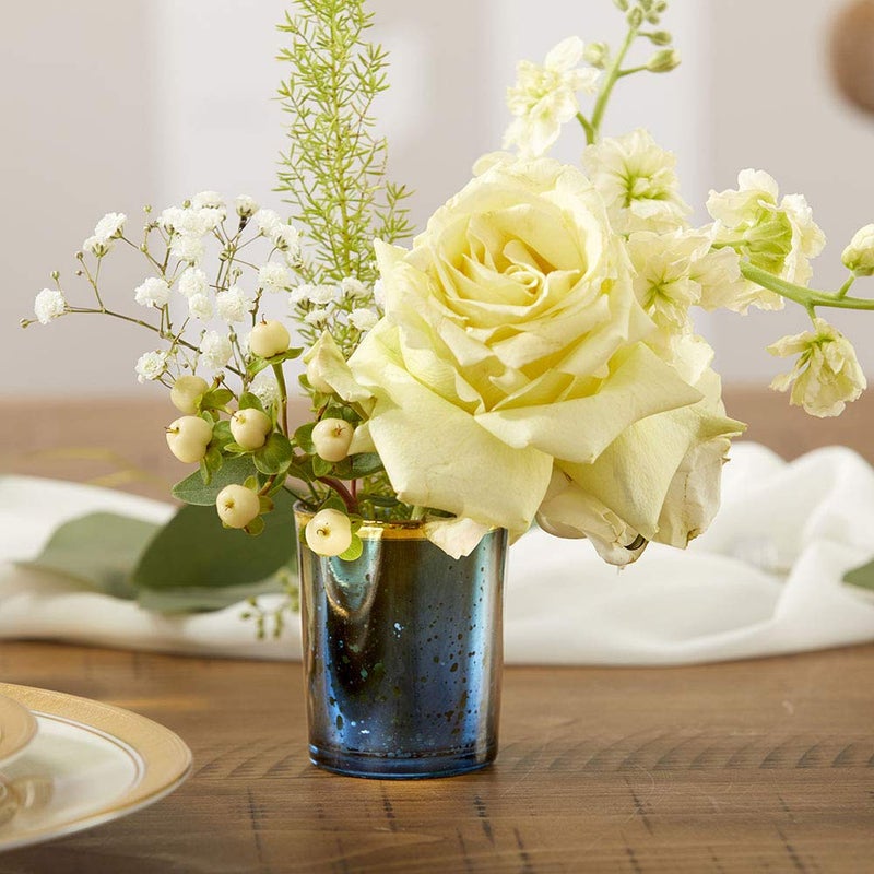 Kate Aspen 20191NA Mercury Glass Tea Light Holder (Set of 4), Deep Blue/Gold - Image 4