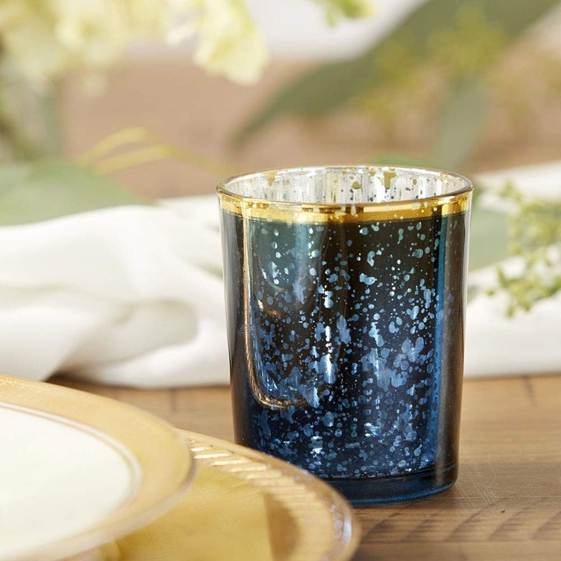 Kate Aspen 20191NA Mercury Glass Tea Light Holder (Set of 4), Deep Blue/Gold - Image 2