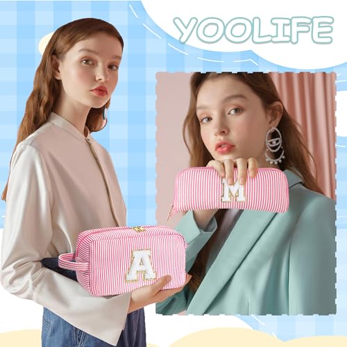YOOLIFE Makeup Bag for Women Teen - Monogram Cute Initial Pink Makeup Bag Cosmetic Toiletry Bag Make Up Pouch for Women Her Best Friend Sister Teacher, Personalized Birthday Gifts for Women Girls K - Image 2