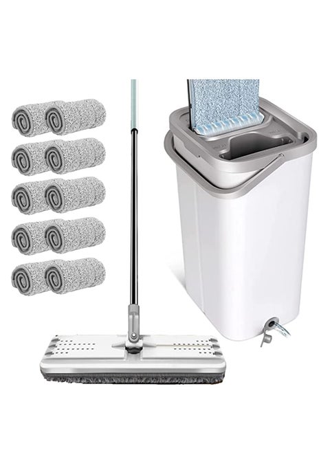 Mop and Buckets Sets, Flat Floor Mop and Bucket with 10pc Reusable Microfiber Mop Pads & 130cm Long Handle, Cleaning Laminate Tile Hardwood Floors Home Kitchen Office Cleaning,Wet and Dry Use