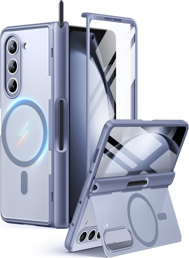 موبوسي جراب MOBOSI لهاتف Z Fold 5 مع واقي شاشة للخصوصية [متوافق مع Magsafe]، [حامل مدمج وحماية كاملة للمفصلات] غطاء هاتف مقاوم للصدمات لهاتف Samsung Galaxy Z Fold 5، رمادي أزرق - Image 1