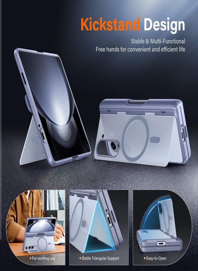 موبوسي جراب MOBOSI لهاتف Z Fold 5 مع واقي شاشة للخصوصية [متوافق مع Magsafe]، [حامل مدمج وحماية كاملة للمفصلات] غطاء هاتف مقاوم للصدمات لهاتف Samsung Galaxy Z Fold 5، رمادي أزرق - Image 3