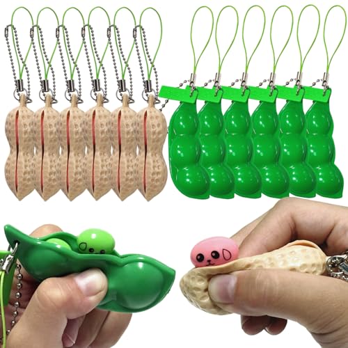 Ganjiang 12PCS Squeeze Bean Keychain Fidget Toys for Skin Picking Pea Pod Sensory Fidget ToysPeanut Poppers Fidget ToyStress Relief ToysParty Favors - Image 1