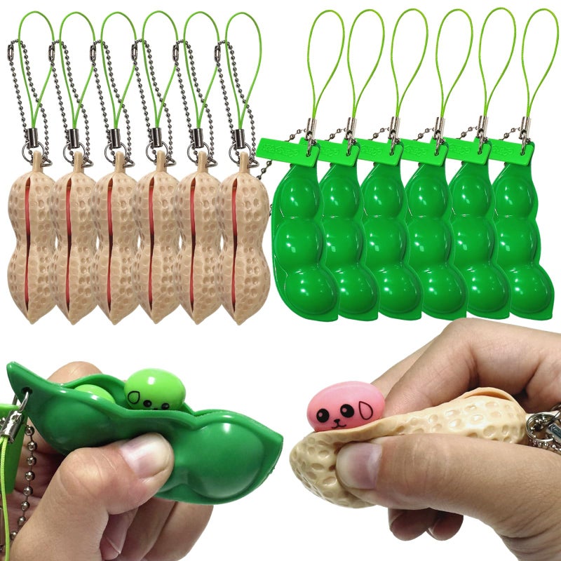 Ganjiang 12PCS Squeeze Bean Keychain Fidget Toys for Skin Picking Pea Pod Sensory Fidget ToysPeanut Poppers Fidget ToyStress Relief ToysParty Favors - Image 4