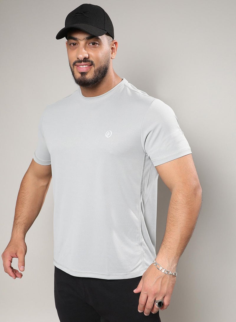 Instafab Plus Men's Solid Grey Regular Fit Activewear T-Shirt - Image 1