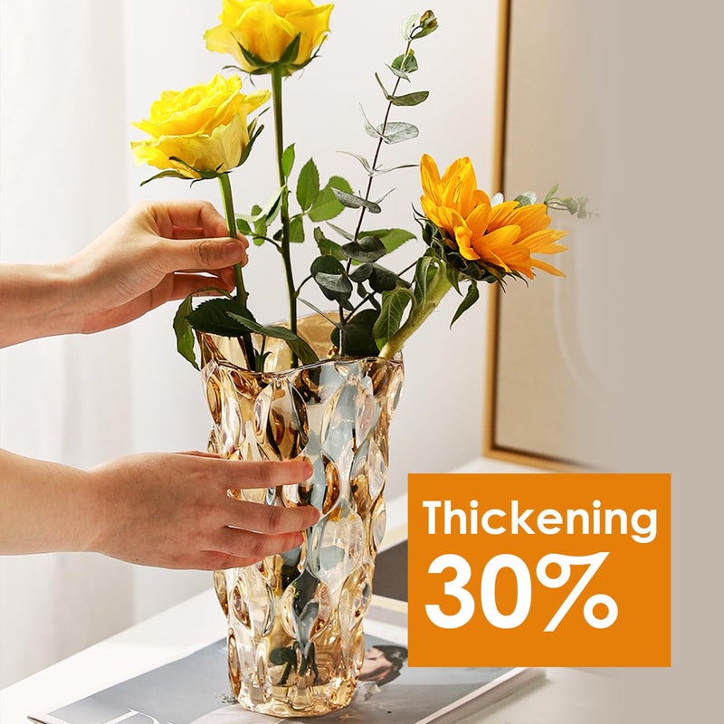 CEMABT Amber Glass Vase for Centerpieces, 9.4-inch Height, 5.1-inch Opening Width, 3.4 lbs Weight, Unbreakable, Suitable for All Kinds of Flowers, Modern and Elegant - Image 1