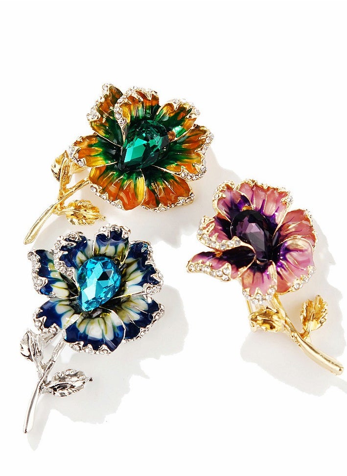Excefore - Flower Brooch Pin for Women, 3Pieces Fashion Plant Accessory with Rhinestone Crystal Wedding Party Gifts - Image 1