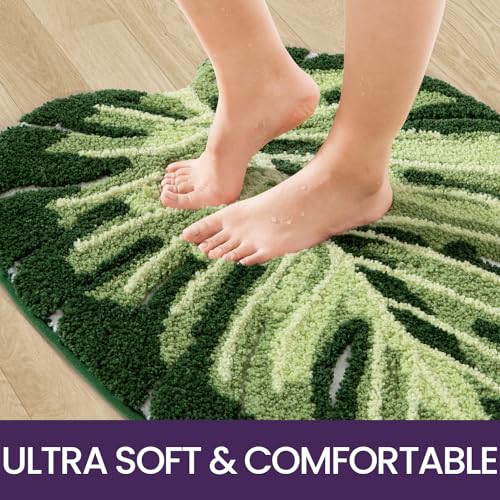 DEXI Leaf Bathroom Rugs Monstera, 23.5x31.5 Soft Fluffy Cute Bath Mat with Non Slip Backing, Washable Absorbent Bath Rug Quick Dry for Shower Floor, Toilet, Bedroom, Kids Room, Green - Image 4