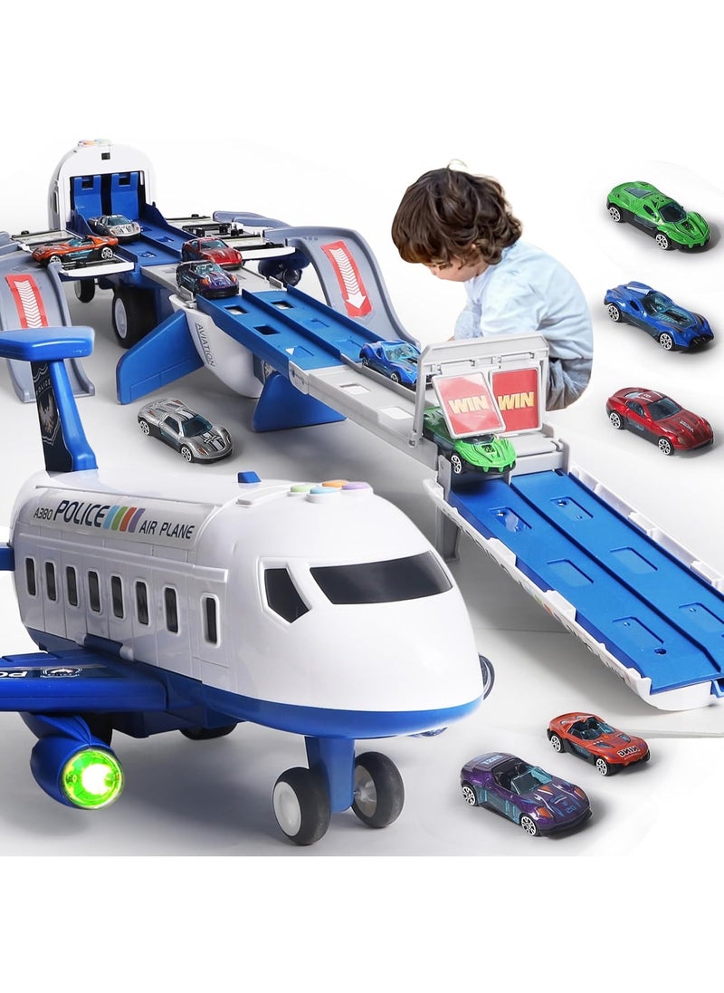FLYHSO Airplane Race Track Toy for Kids – Foldable 4-Layer Car Track Playset with 6 Mini Cars, Plane Transport Carrier Toy for Boys & Girls Age 3 4 5 6+ | Gift for Birthday & Holidays  - Image 1