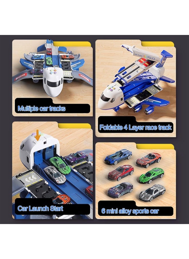 FLYHSO Airplane Race Track Toy for Kids – Foldable 4-Layer Car Track Playset with 6 Mini Cars, Plane Transport Carrier Toy for Boys & Girls Age 3 4 5 6+ | Gift for Birthday & Holidays  - Image 5