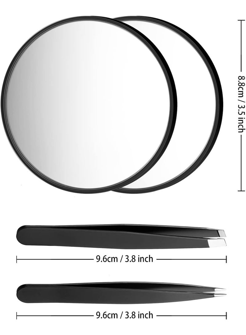 Magnifying Mirror, 3.5 Inch 20X Mirror & 10X Magnifier Mirrors with 2 Suction Cups, Small Travel Magnifying Mirror and Tweezers Kit for Eyebrow Tweezing, Blackhead Blemish Removal (Black) - Image 5
