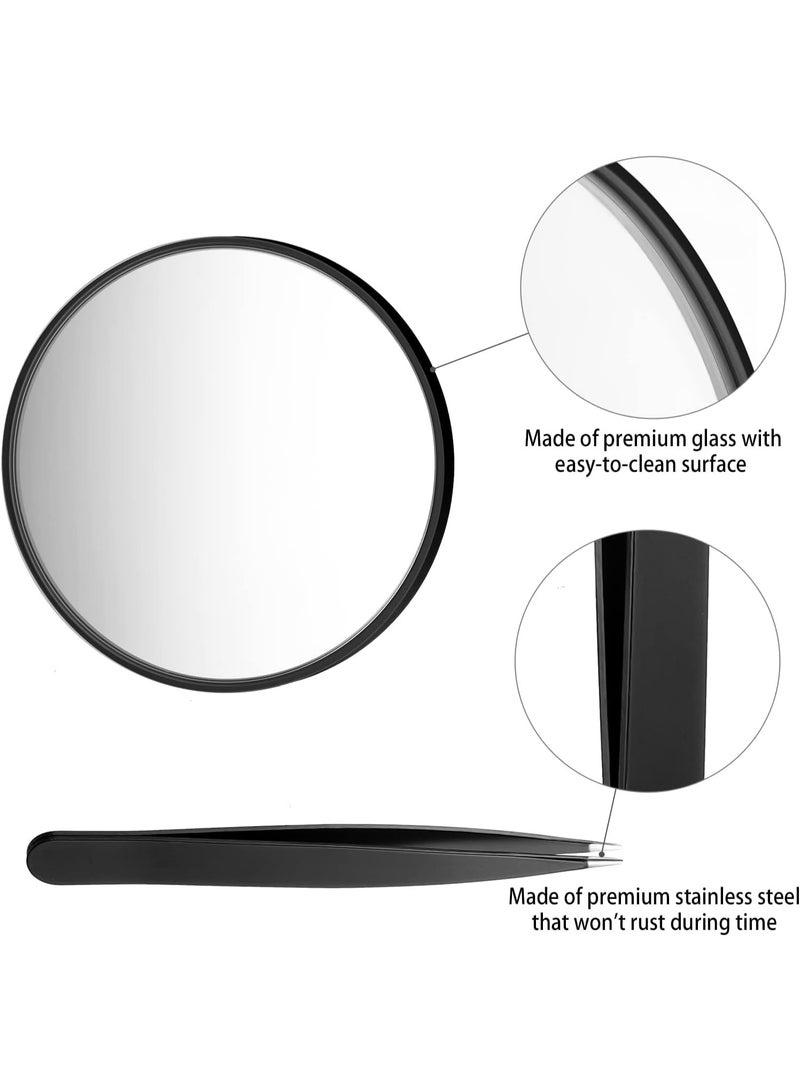 Magnifying Mirror, 3.5 Inch 20X Mirror & 10X Magnifier Mirrors with 2 Suction Cups, Small Travel Magnifying Mirror and Tweezers Kit for Eyebrow Tweezing, Blackhead Blemish Removal (Black) - Image 3