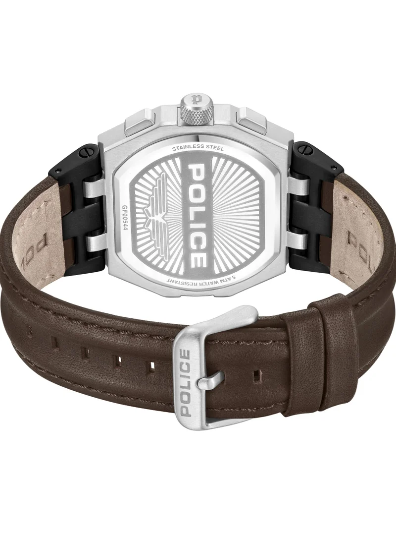 بوليس Shield 45mm Men's Chronograph Watch with Brown Leather Strap