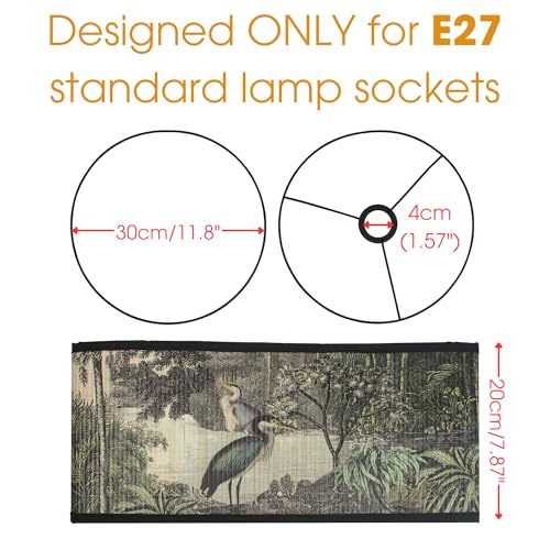 Marsrut Retro Lamp Shade for E27 Lampholder 118x79 Vintage Printed Art Deco Chandelier Cover Unique Drum Spider Japanese Tropical Funky Decorative Bamboo Lampshade for Hanging Table Floor Light Bird A - Image 3