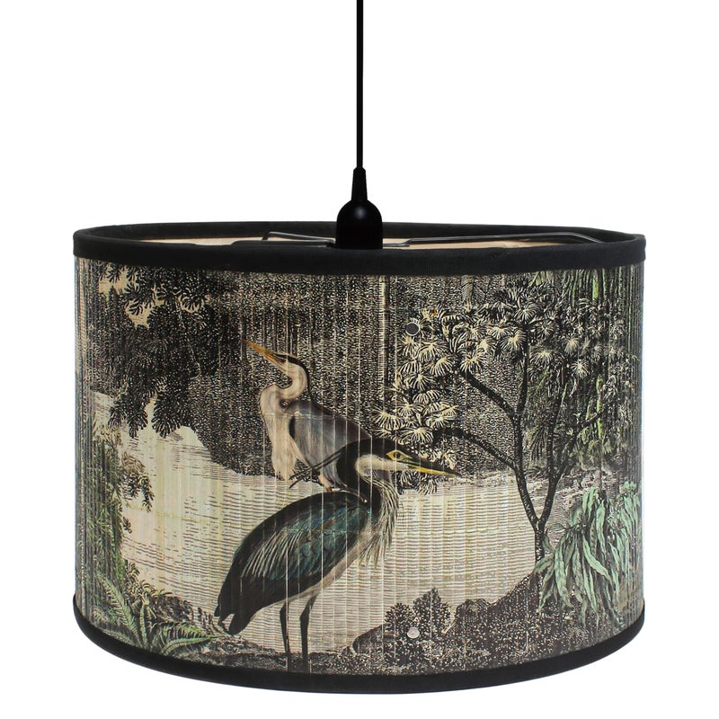 Marsrut Retro Lamp Shade for E27 Lampholder 118x79 Vintage Printed Art Deco Chandelier Cover Unique Drum Spider Japanese Tropical Funky Decorative Bamboo Lampshade for Hanging Table Floor Light Bird A - Image 2