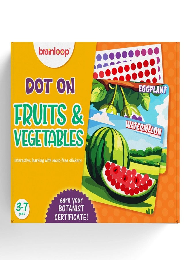 Brainloop Dot On Sticker Activity - Fruits and Vegetables, Mess-Free Fun for Kids, 12 Sticker Sheets, Craft Kits, DIY Activity, Travel Toys, Gifts for Boys & Girls Ages 3, 4, 5, 6, 7 - Image 1