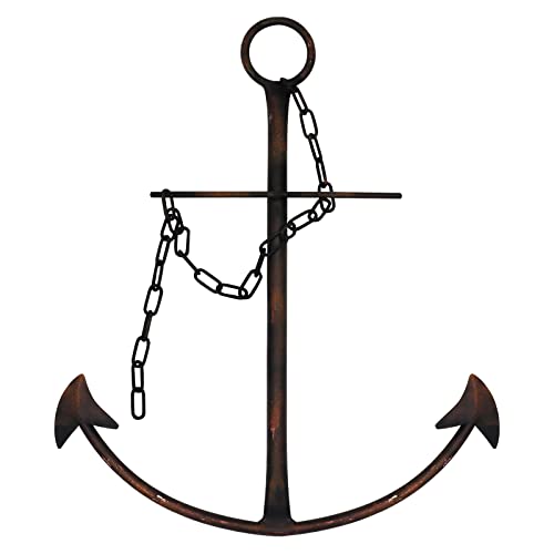 Fleecy day Nautical Anchor Wall Decor, Antique Metal Anchor Art Wall Decor With Chain for Bedroom Living Room Dorm Home/13" Antique Anchor with Chain Wall Decor, Antique Metal Anchor Farmhouse Decor (Vintage) - Image 1