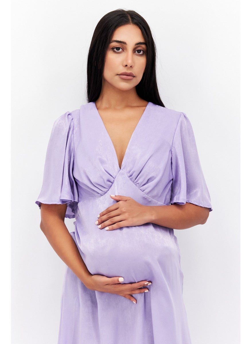 Flounce London - Maternity Solid Maxi Dress, Lilac - Image 1