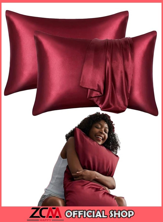 ZCM-HAPPY Pack of 2 Skin-Friendly Silk Satin Pillowcases with Envelope Design, Smooth Pillowcase Hair-Friendly Pillowcase Luxurious Satin Pillow Covers For Better Sleep Anti-wrinkle Pillowcases for Sensitive Skin - Image 1