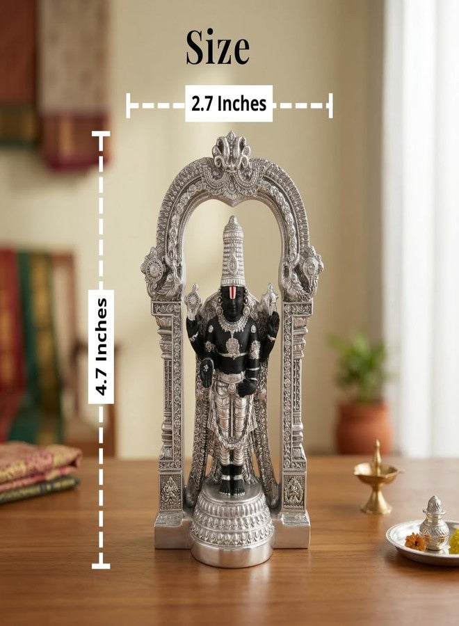 Dev Aastha Dev Aaastha Premium Silver-Plated Standing Tirupati Balaji Idol Statue for Pooja Room | Home | Office Decor | Decorative Showpiece | Diwali | Housewarming Gift | Car Dashboard | 4.7 Inch - Image 2