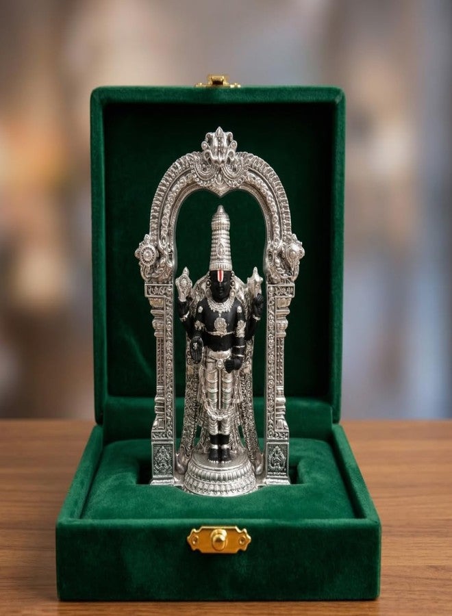 Dev Aastha Dev Aaastha Premium Silver-Plated Standing Tirupati Balaji Idol Statue for Pooja Room | Home | Office Decor | Decorative Showpiece | Diwali | Housewarming Gift | Car Dashboard | 4.7 Inch - Image 1