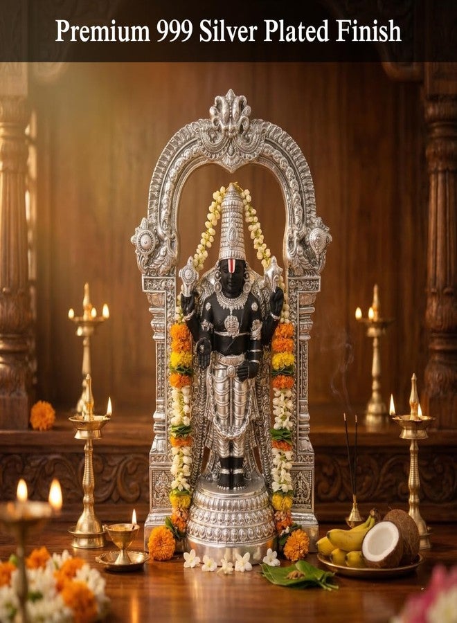 Dev Aastha Dev Aaastha Premium Silver-Plated Standing Tirupati Balaji Idol Statue for Pooja Room | Home | Office Decor | Decorative Showpiece | Diwali | Housewarming Gift | Car Dashboard | 4.7 Inch - Image 3