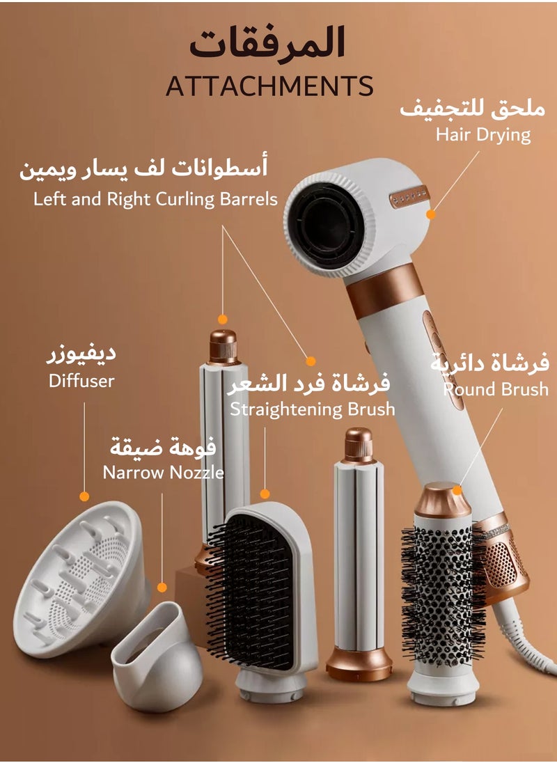 DOSCHER - 1400W Professional 7-in-1 Airwrap Hair Dryer & Styler with Hot Air Brush, Curling Wand, Diffuser Nozzles & Straightener Comb for Salon-Quality Styling at Homer - Image 1