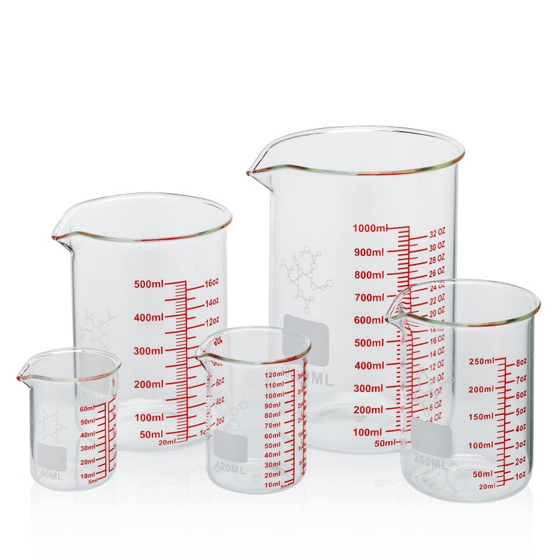 Ackers BORO3.3 High Borosilicate Glass Measuring Cup SetVShaped SpoutIncludes 60ml2OZ 120ml4OZ 250ml8OZ 500ml16OZ and 1000ml 32OZ for Kitchen or Restaurant Easy to Read - Image 2