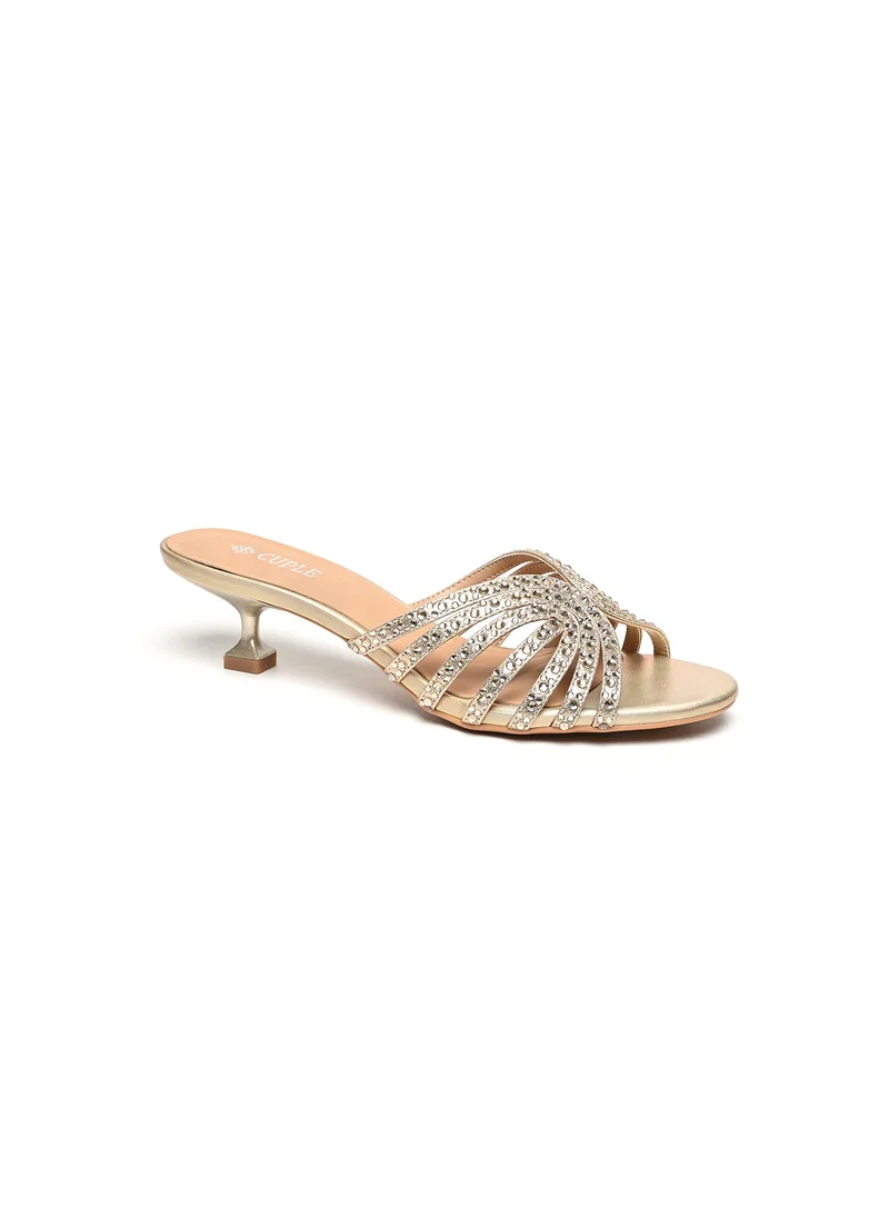 Cuple embellished low heeled slide sandal
