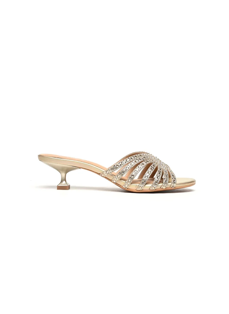 Cuple embellished low heeled slide sandal