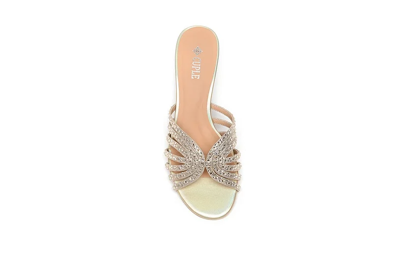 Cuple embellished low heeled slide sandal