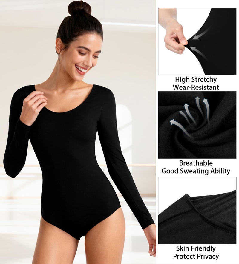 MOLLDAN Women Long Sleeve Dance Leotard Ballet Leotard with Tights,Full Front Lining(4028-06-S) - Image 3