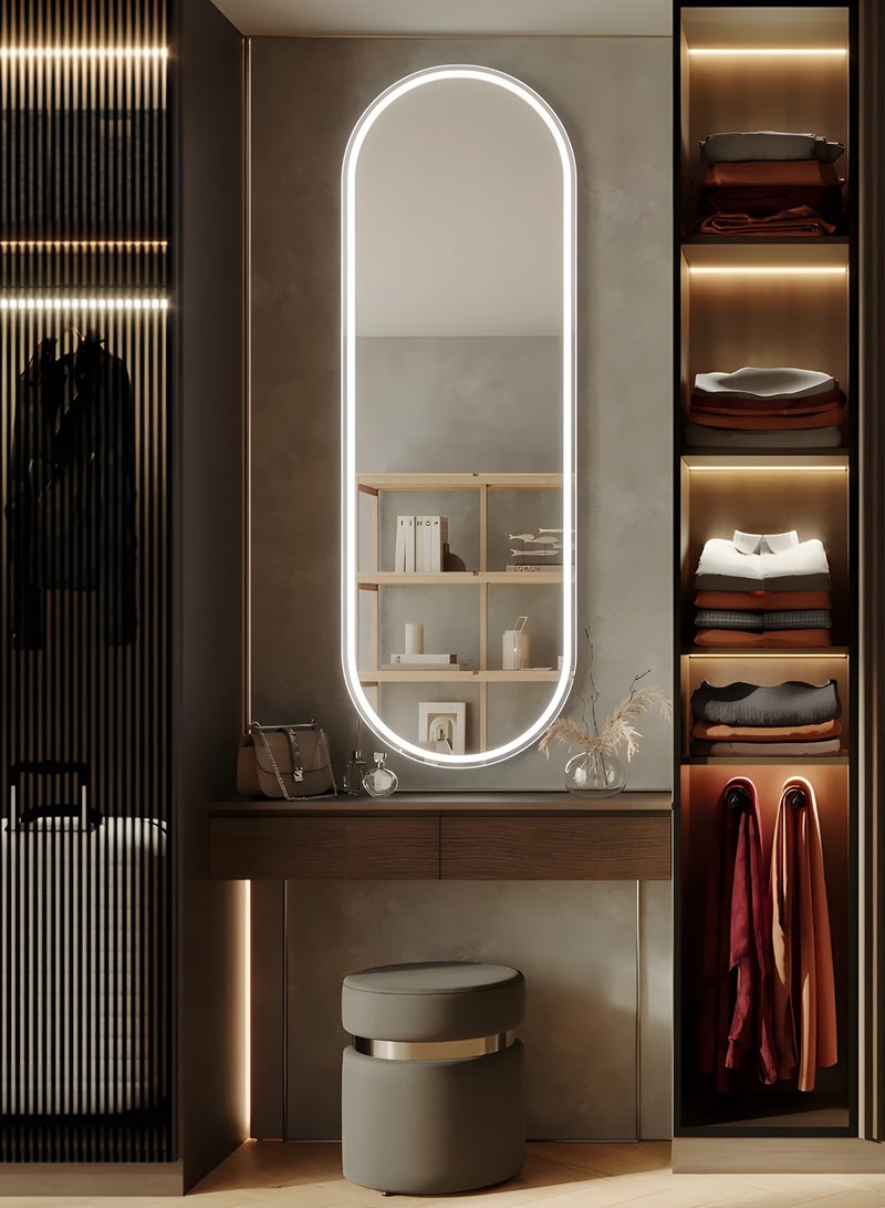 Taimi Oval makeup mirror 90x60cm with front and back LED lighting, makeup mirror suitable for dressing rooms, bathrooms, 3 LED lighting colors  - Image 2