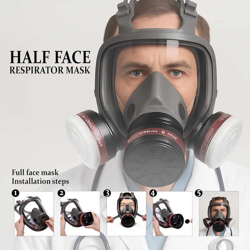 RarePicks Full Face Respirator | Reusable Dust Mask With 40mm Activated Carbon Filter For Organic Vapor, Formaldehyde, Epoxy Resin, Paint, Chemical Fumes, Dust, & Industrial Protection - Image 5