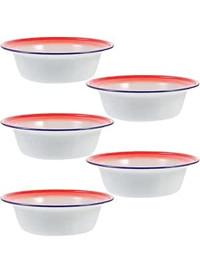 Vintage Enamel Serving Bowls Set of 5 20cm Red Floral Soup Basins - Image 1