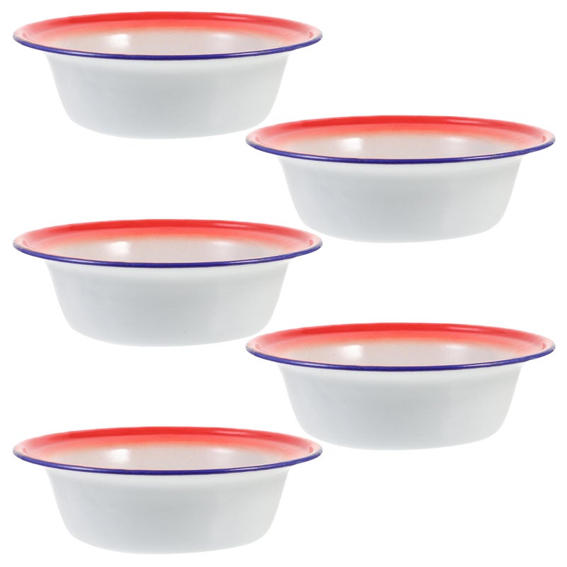 Vintage Enamel Serving Bowls Set of 5 20cm Red Floral Soup Basins - Image 2