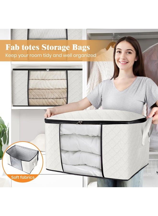 Fab totes 4 Pack Clothes Storage, Foldable Thick Fabric Blanket Storage Bags, Containers for Organizing Bedroom, Closet, Clothing, Comforter,Organization with Handle,Ivory White - Image 5