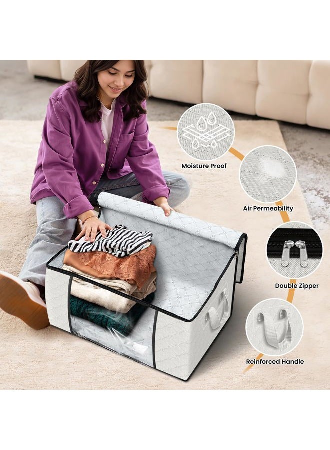 Fab totes 4 Pack Clothes Storage, Foldable Thick Fabric Blanket Storage Bags, Containers for Organizing Bedroom, Closet, Clothing, Comforter,Organization with Handle,Ivory White - Image 4