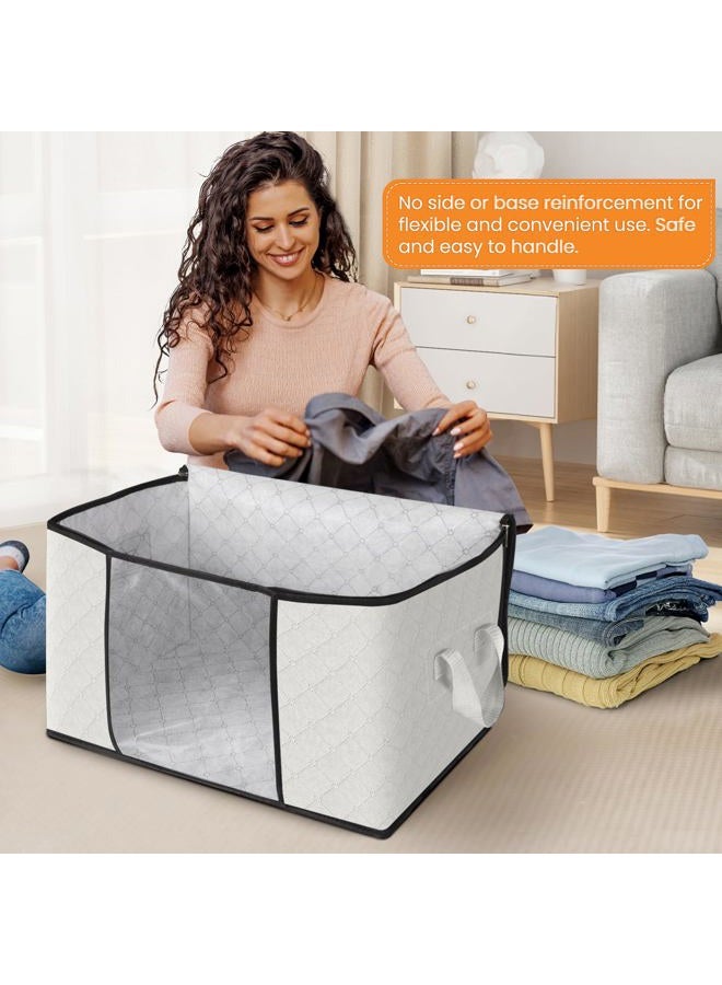 Fab totes 4 Pack Clothes Storage, Foldable Thick Fabric Blanket Storage Bags, Containers for Organizing Bedroom, Closet, Clothing, Comforter,Organization with Handle,Ivory White - Image 3