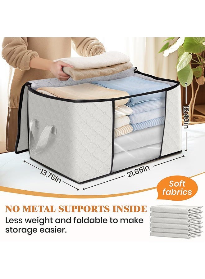 Fab totes 4 Pack Clothes Storage, Foldable Thick Fabric Blanket Storage Bags, Containers for Organizing Bedroom, Closet, Clothing, Comforter,Organization with Handle,Ivory White - Image 2