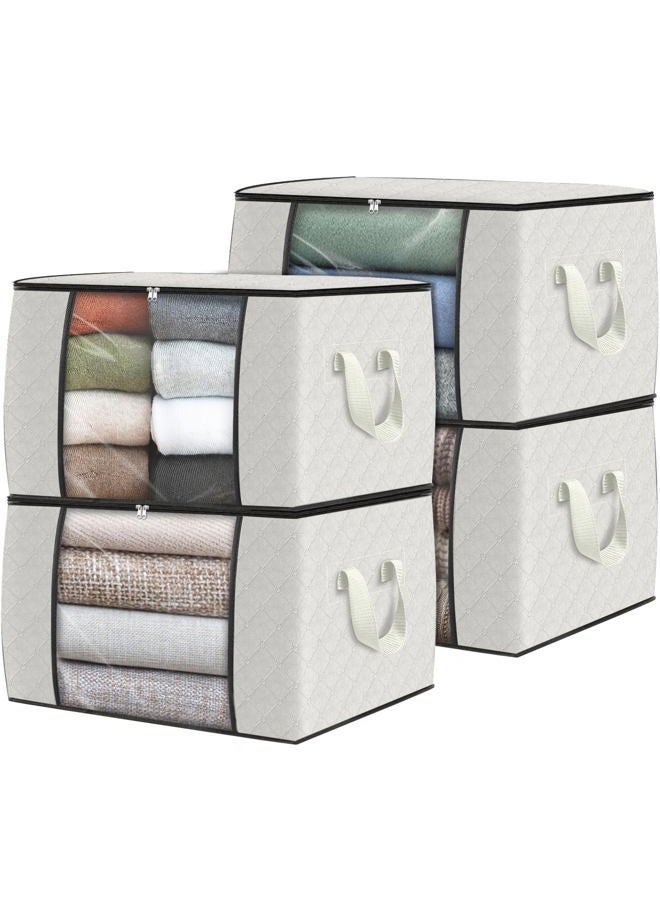Fab totes 4 Pack Clothes Storage, Foldable Thick Fabric Blanket Storage Bags, Containers for Organizing Bedroom, Closet, Clothing, Comforter,Organization with Handle,Ivory White - Image 1