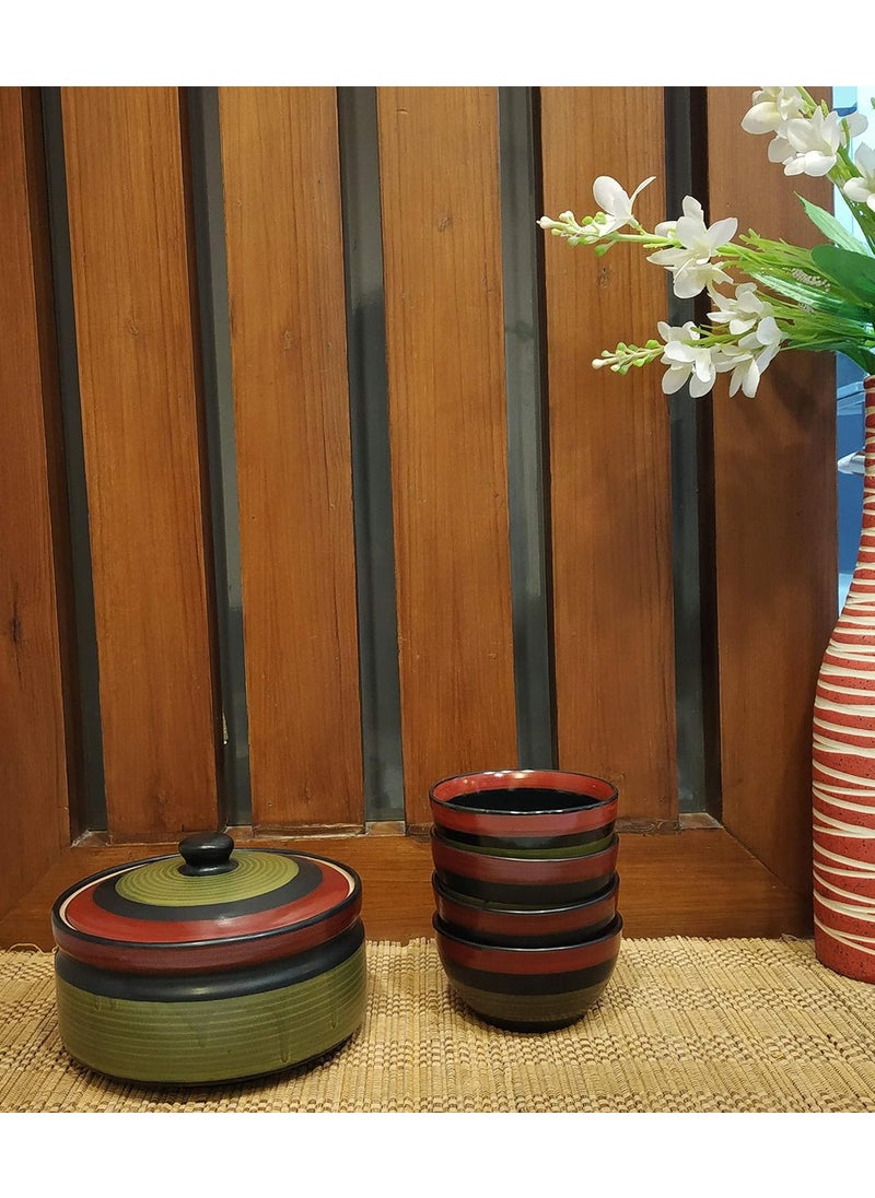 Caffeine Caffeine Ceramic Handmade Green Chandrakari Combo Dinner Set (9 pcs.)  - Image 4