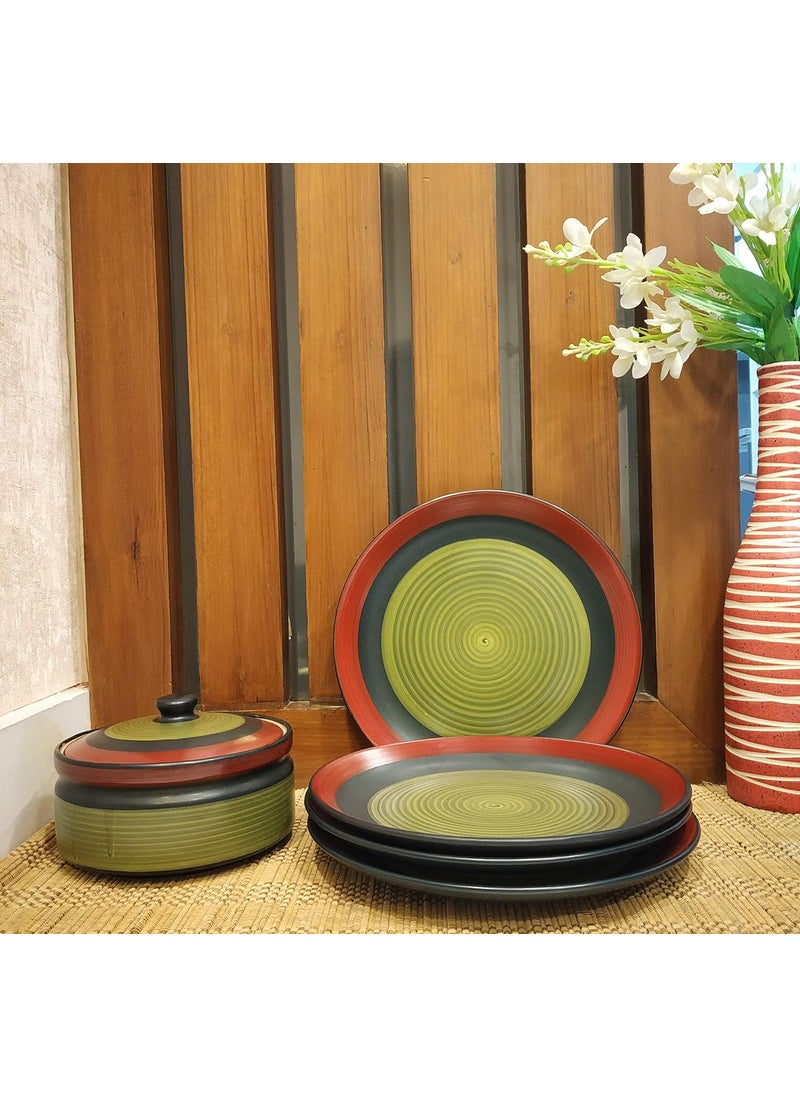 Caffeine Caffeine Ceramic Handmade Green Chandrakari Combo Dinner Set (9 pcs.)  - Image 2