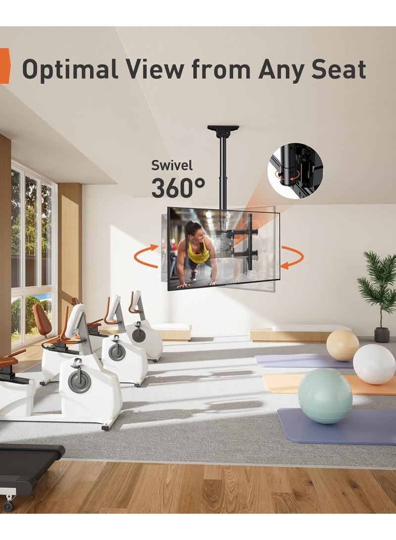 حامل تلفزيون سقفي متحرك للشاشات المسطحة أو المنحنية من 37 إلى 75 بوصة - قابل للإمالة والدوران - يتحمل حتى 45 كجم - فيسا حتى 600×400 ملم - Image 3