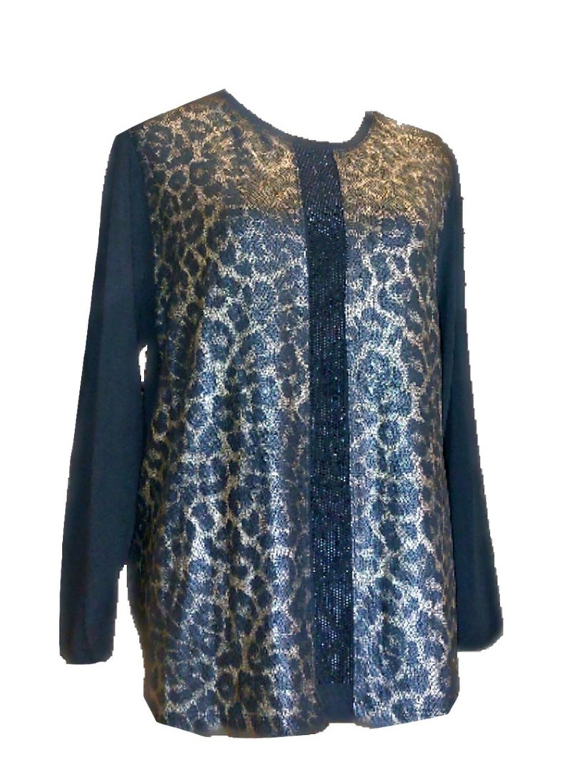 Generic - Women metallic gliwy leopard Cotton lycra top blouse with rhinestones - Image 1