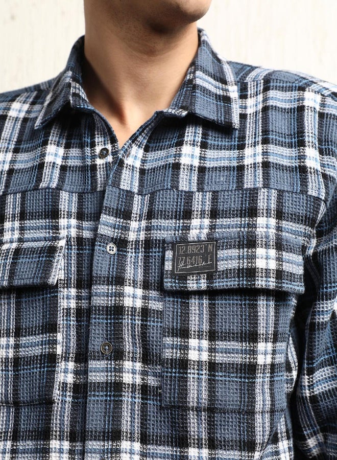 Hubberholme Men's Multicolour Cotton Blend Checkered Button Down Oversized Shirt - Image 1