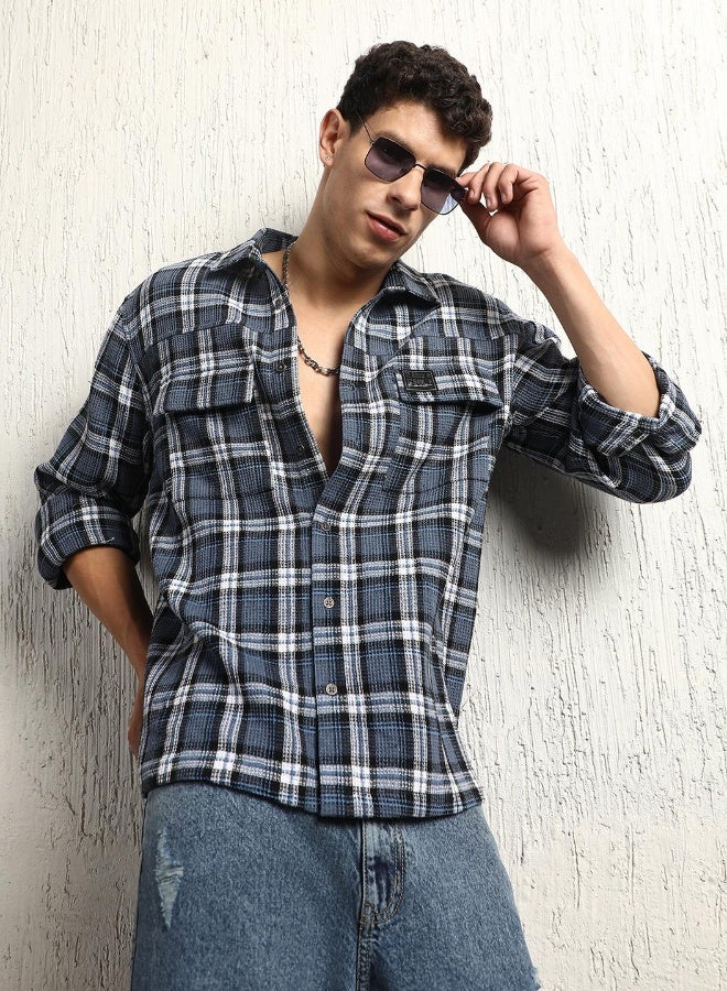 Hubberholme Men's Multicolour Cotton Blend Checkered Button Down Oversized Shirt - Image 2