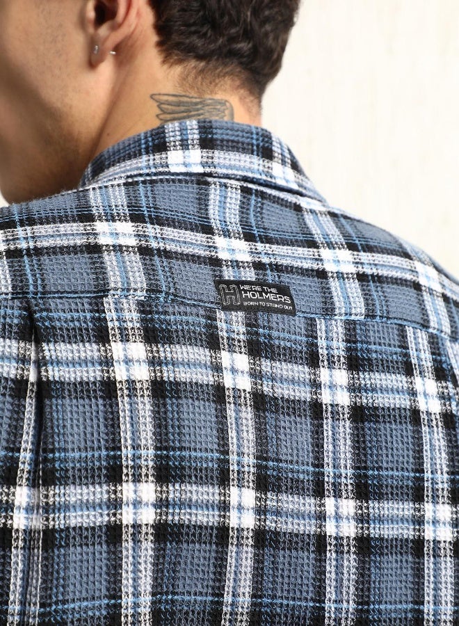 Hubberholme Men's Multicolour Cotton Blend Checkered Button Down Oversized Shirt - Image 3