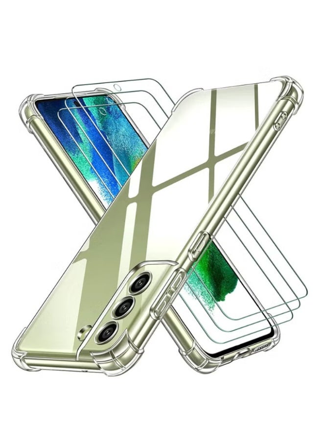 Clear Case for Samsung Galaxy S21 FE 5G with Tempered Glass Screen Protector 3 Pack, Anti-Yellowing Silicone Transparent Shockproof Protective Cover  6.4'' 2022 (S21 FE) | WIDGETS MATRIX - Image 2